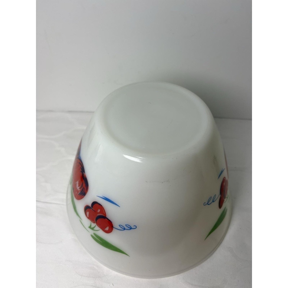 Vintage Fire King Splash Proof Bowl Apple & Cherries 4 QT White Painted 9.5"x 6" - Picture 7 of 11